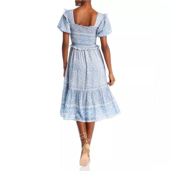 Bell Ashley Ruffled Puff Sleeve Midi Dress in Blue White, NWT, Size XL - Picture 4 of 16